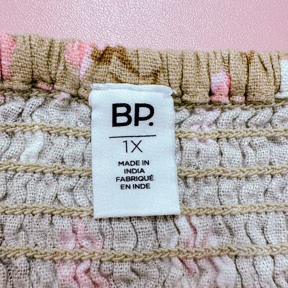 BP Sophie Floral Square Neck Linen Smocked Crop Tank Top Beige Tan Size 1X NWT - Picture 6 of 9